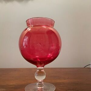 Cranberry Glass Stemmed Ivy Rose Bowl